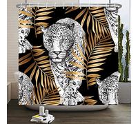 SDOTPMT 180x243cm El Tema Vida Silvestre la Feroz Cortina baño Leopardo en el Parque Vida Silvestre Africano Cortina baño Negra Hoja Dorada el cinturón decoración del baño los niños está vinculado.