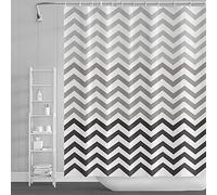 SDOTPMT 180x243cm Ola Raya Cortina de Ducha Rucio Blanco Gradiente Horizontal Ondulante Zigzag Cortina de baño Abstracto Geométrico Cortina bañera para niños Baño Tela Poliéster con Ganchos