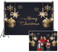 SDOTPMT 2.2x1.5m Fondo de Navidad Elegante Oro Feliz Navidad Colgante Bolas de Oro Estrellas Copos de Nieve Fotografía Oscura Fondo Reunión Familiar dispara Accesorios de casa