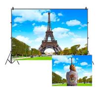SDOTPMT 2,2x1,5m Torre Eiffel Telón de Fondo Verano Parque Paisaje Cielo Nubes Verdor Famoso Edificio Europeo Fotografía Fondo París Viaje Tema Fiesta Decoración Boda Foto Estudio Prop