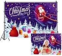 SDOTPMT 2.5x1.8m Noche de Navidad mágica Fondo Feliz Año Nuevo Regalos de Papá Noel de Dibujos Animados Árboles Cubiertos de Nieve Estrellas Luna Fotografía Fondo de Fiesta para niños