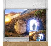SDOTPMT 2.7x1.8m Pascua Jesús telón de Fondo Ha Resucitado Resurrección Sitio Cueva Silueta de Jesús Amanecer Dorado Fotografía Fondo Religioso Banner Iglesia Evento Fiesta Decoración Atrezzo