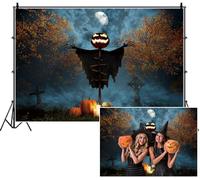 SDOTPMT 3.6x2.5m Creepy espantapájaros Halloween Fondo Jack - o '- Linterna Cabeza Luna Llena otoño árboles Calabazas cráneo fotografía Fondo para Festival Spooky Decor