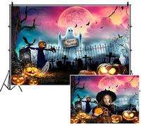 SDOTPMT 3.6x2.5m Fondo Feliz de Halloween Luna Rosa Completa Jack - o '- linternas Tombstones Misteriosos murciélagos de Niebla Fondo de fotografía para la decoración del Festival Espeluznante