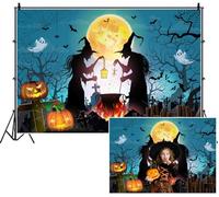 SDOTPMT 3.6x2.5m Halloween Brujas Fondo Brujas siluetada por Luna Llena Jack - o '- linternas tumbas murciélagos Fantasmas árboles espeluznantes fotografía Fondo para Celebrar decoración del Festival