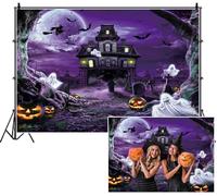 SDOTPMT 3.6x3m Espectacular Fondo de Halloween Mansión embrujado murciélagos de Luna Llena Fantasmas Jack - o '- linternas Fondo de fotografía púrpura para Celebrar la decoración de Vacaciones