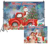 SDOTPMT 3x2.2m Feliz Navidad Fondo Camión Rojo Muñeco de Nieve Palmera Fuegos Artificiales Regalos Paisaje de Nieve Acuarela Fotografía Fondo para niños Apoyos de Fiesta de Vacaciones