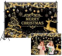 SDOTPMT 3x2.2m Feliz Navidad Fondo Reno Baubles Estrellas Regalo Elegante Lujoso Oro Ornado Negro Fondo de fotografía para el Festival Carnaval Evento Reunión Familiar Apoyos de Disparo