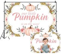 SDOTPMT 3x2.2m Nuestra pequeña Calabaza está en el Camino Fondo Dulce bebé Rosa Rosas Hojas Verdes Oro Brillo Acentos fotografía Fondo para el Primer cumpleaños Disparos Dulce atmósfera Festiva