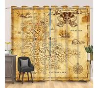 SDOTPMT 53x160cm Tesoro Mapa Cortina de Ventana Antiguo Náutico Mapa Geografía Rústico Cortinas de Ventana Retro Isla Mapa Cortinas Opacas para Salón Dormitorio Cortinas Opacas, 2 Paneles