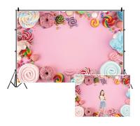 SDOTPMT 5x3ft Dulces Fiesta de cumpleaños Infantil poliéster Fondo Ducha Infantil Dulce Pared Rosa piruleta Donuts Mesa Pastel Infantil Pancarta Accesorios Estudio fotográfico cumpleaños Infantil