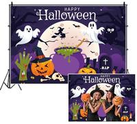SDOTPMT 6x3m Feliz Halloween Fondo de Dibujos Animados Luna Llena Fantasmas Bruja caldero con Verde Cerveza Jack - o '- linternas Fondo de fotografía para la decoración Espeluznante del Festival