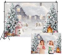 SDOTPMT 6x3m Invierno Pueblo de Navidad Fondo Muñeco de Nieve Árboles Cubiertos de Nieve Casas Linternas de caída de Nieve Mini muñecos de Nieve Fondo de fotografía Festiva para niños
