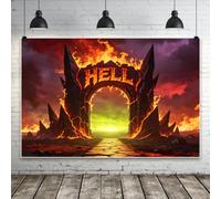 SDOTPMT 6x3m Puerta del Infierno Fondo de Halloween Fuego de Lava Puerta del Arco del Infierno Llama ardiente Nube Oscura Cielo Fondo de Terror para la Fiesta de Halloween