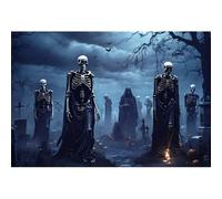 SDOTPMT 6x3m Terror Halloween Fondo Esqueletos Vestidos Negros Fondo de fotografía Esqueletos Caminantes Cruz Fantasma murciélago Niebla Cementerio Oscuro Fondo Decoraciones de Cabina de Fotos