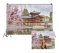 SDOTPMT 6x4ft Tirantes de poliéster Paisaje japonés Jardín arquitectónico japonés Cereza Rosa Fiesta cumpleaños Viaje asiático Fiesta cumpleaños Vestido Novia Accesorios Fondo Pantalla Sala Fondo