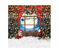 SDOTPMT 6x6ft Fondo de poliéster con Vistas a la Ventana Navidad En Noche Luna Llena muñeco de Nieve papá Noel Alce árbol de Navidad Fiesta Familiar Estudio decoración de Fondo Accesorios