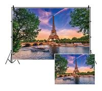 SDOTPMT 7x5ft Respaldo de poliéster Torre Eiffel Paisaje Urbano parís Sena Lago Sunshine Bridge Fondo fotográfico temático Vacaciones Aire Libre Accesorios Estudio Decor Bodas para Viajes Luna Miel