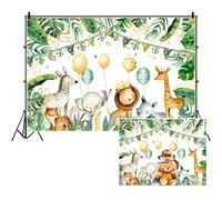 SDOTPMT 8x6ft Animales de la Selva Africana Fondo poliéster Plantas Verdes Hojas Encantadoras Animales Salvajes Fondo Aventura Forestal niños Fiesta cumpleaños decoración Accesorios pabellón Fotos