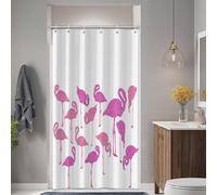SDOTPMT 90x180cm Cortina de baño Flamenco Pintura Abstracta Rosa Brillante Aves Tropicales Cortina de baño Blanca Verano decoración del baño doméstico Impermeable Tela de poliéster con Gancho
