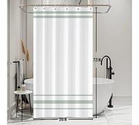 SDOTPMT 90x180cm Cortina de Baño Verde y Blanca, Diseño Moderno de Rayas, Estilo Minimalista Rural con Cinturones Decorativos Vinculados