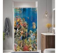 SDOTPMT 90x180cm Cortinas de baño de Animales del Mar Azul, Peces Tropicales submarinos, arrecifes de Coral, Cortinas de baño submarinas, baños Decorados con Ganchos Impermeables y Lavables