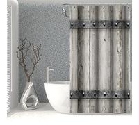 SDOTPMT 90x180cm Granero Puerta Tema Cortina de Ducha Vendimia Gris De Madera Tabla Cortina de baño Rústico Granja Campo Cortina bañera para Baño Poliéster con Ganchos