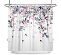 SDOTPMT 90x180cm Rosado Gris Ducha Floral Cortina Primavera Boho Estilo Vintage Romántico Floreciente Flores Plantas Paisaje de la Naturaleza Cortina de baño por Baño Decoraciones con Ganchos