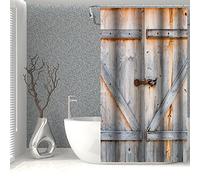SDOTPMT 90x180cm Vendimia Granero Puerta Cortina de Ducha Retro De Madera Tabla Cortina de baño Rústico Granja Campo Cortina bañera para Baño Poliéster con Ganchos