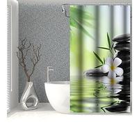 SDOTPMT 90x183cm Agua SPA Cortina de Ducha Verde Bambú Sale de Orquídea Florecer Natural Cortina de baño Zen Meditación Basalto Piedras Floral Cortina bañera para Baño Poliéster con Ganchos