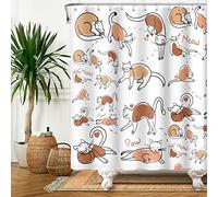 SDOTPMT 90x183cm Linda Gato Cortina de Ducha Divertido Dibujos Animados Gato Impreso a Mano Cortina de baño Tema Infantil Gatito Blanco Cortina bañera Poliéster Impermeable para Baño con Ganchos