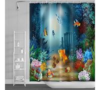 SDOTPMT 90x183cm Lindo Tropical Pez Cortina de Ducha Verde Algas Marinas Vistoso Coral Cortina de baño Maine Criatura Submarino Escenario Cortina bañera para Baño Tela Poliéster con Ganchos