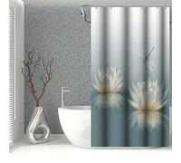 SDOTPMT 90x183cm Loto Flor Cortina de Ducha Bonito Libélula Zen SPA Cortina de Baño Elegante Floral Espiritual Meditación Cortina de bañera para niños Impermeable para Baño con Ganchos