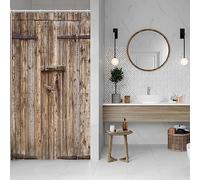 SDOTPMT 90x183cm Madera Tablón Cortina de Ducha Antiguo Marrón Granero Puerta Cortina de baño Madera Rústico Piso Casa de Campo Rural Campo Cortina de bañera Tela Poliéster para Baño con Ganchos