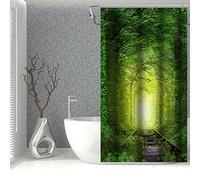 SDOTPMT 90x183cm Magia Bosque Cortina de Ducha Antiguo Antiguo Ferrocarril Rastrear Cuento Hadas Fantasía Selva Árbol Verde Planta Lámina Natural Cortina bañera para Baño Poliéster con Ganchos