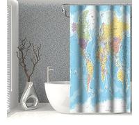 SDOTPMT 90x183cm Mundo Mapa Cortina de la Ducha Países Ciudades Geografía Educativo Cortina de baño Azul Océano continentes Cortina de bañera Tela Impermeable para Baño con Ganchos