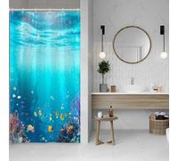 SDOTPMT 90x183cm Mundo Submarino Cortina de Ducha Colorido Coral Tropical Peces Animales Submarinos Tema de Bañera Cortina para Niños Decoración de Baño Impermeable con Ganchos