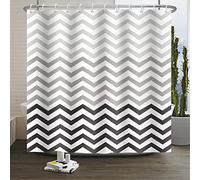 SDOTPMT 90x183cm Ola Raya Cortina de Ducha Rucio Blanco Gradiente Horizontal Ondulante Zigzag Cortina de baño Abstracto Geométrico Cortina bañera para niños Baño Tela Poliéster con Ganchos