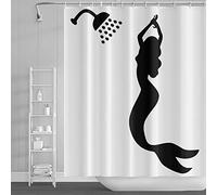 SDOTPMT 90x183cm Sirena Silueta Cortina de Ducha Abstracto Caricatura Baños Sirena Niños Cuento de Hadas Cortina de baño Blanco Cortina bañera para niños Baño Tela Poliéster con Ganchos