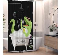 SDOTPMT Cortina de Baño 90x180cm con Dinosaurios Verdes Interesantes - Cortina de Ducha Infantil con Dibujos Animados en Fondo Negro - Decoración para Bañera con Ganchos