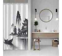 SDOTPMT Cortina de ducha con pintura de tinta asiática japonesa, 90 x 180 cm, cortina de baño de poliéster con ganchos