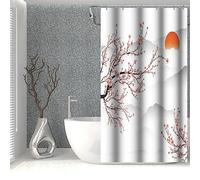 SDOTPMT Cortina de ducha de 90 x 180 cm con diseño de flor de cerezo asiático, montaje japonés, Fuji Peach Blossom Branch Cortina de baño para decoración de baño, tela impermeable con ganchos
