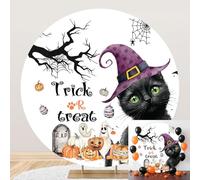 SDOTPMT Diameter 3ft Cubierta Redonda de Fondo de Acuarela Truco o Trato con Gato Negro, Calabazas y Espeluznante Fondo de fotografía de Halloween Decoración de celebración de Halloween