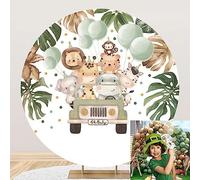 SDOTPMT Diámetro 1.8m Safari Selva Animal Baby Shower Redondo Lindo Salvaje Animales Palmera Sale de Bebé Recién Nacido Circulo Fondo Zoo Safari Niños 1er cumpleaños Fiesta