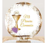 SDOTPMT Diámetro 2m Bautismo Fondo Redondo Mi Primera Comunion Bautizo Dios los Bendiga Oro Brillar Cáliz Uvas moradas Primera Comunión Antecedentes fotográficos for Baby Shower Partido Decoración