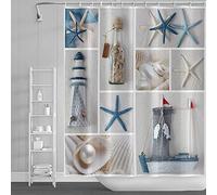 SDOTPMT Océano Playa Cortina de Ducha Náutico Marina Estrella de mar Conchas Marinas Cortina de baño Mar Mundo Deriva Botella Empalme Cortina bañera para Baño Poliéster 90x183cm con Ganchos