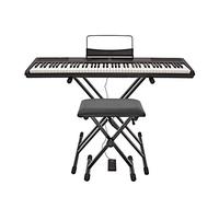 SDP-2 Piano Digital 88 Teclas De Gear4music + Soporte Y Banco Ajustable | Piano de escenario digital 88 teclas contrapesadas, 8 voces incluyendo piano de cola y órgano, altavoces 4x10W