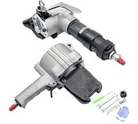 SDRTOP Máquina de flejado de acero neumática Tensor de herramienta de bandas divididas combinadas resistentes y sellador de cortador para correa de metal de 1.25 "(32 mm) de ancho, máquina de embalaje portátil