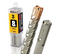 SDS Plus - Broca para martillo perforador, 4 unidades, diámetro de 8,0 mm x 190 mm, AMBOSS SDS Crusher 4 - Broca HM para hormigón, carburo duro, broca profesional, 8,0 mm x 190 mm, para piedra,