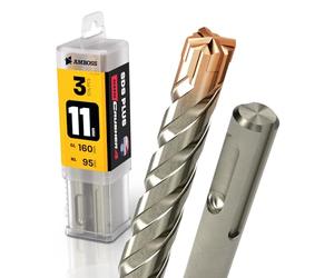 SDS Plus - Broca para martillo perforador, 4 unidades, PGM, diámetro 11,0 mm x 95 mm, AMBOSS SDS Crusher 4 - Broca HM para hormigón, carburo duro, broca profesional, 11,0 mm x 95 mm, broca para
